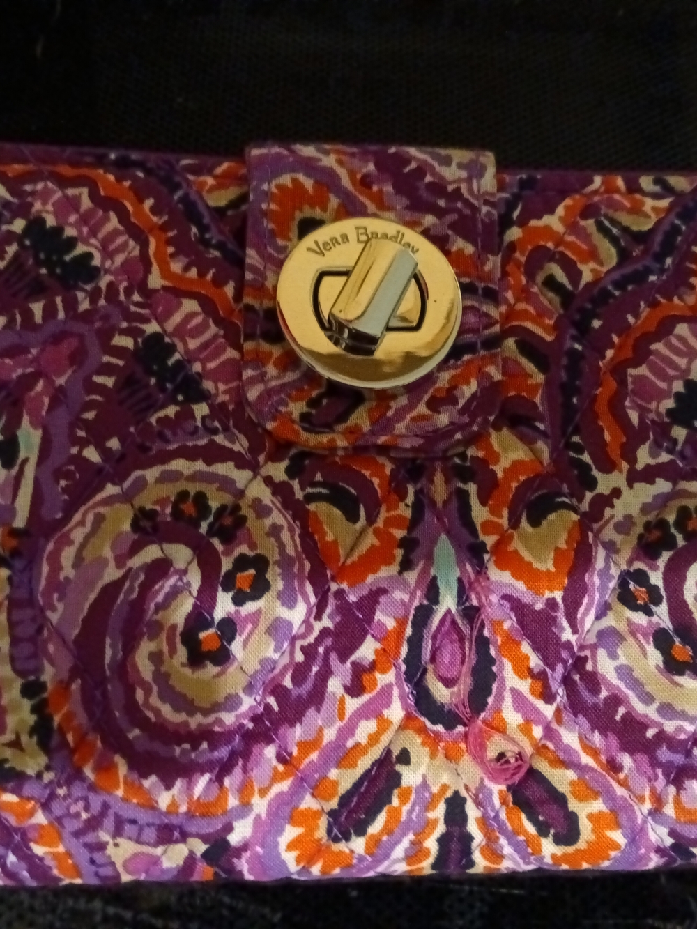 Vera Bradley Purple Paisley Turn-Lock Clutch Wallet with Orange Accents